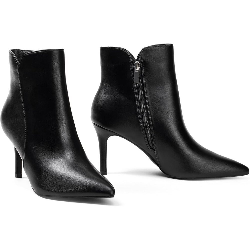 Women's Black Chic Heeled Sexy Pointed Toe High Heel Fashion Ankle Booties - Picture 4 of 8